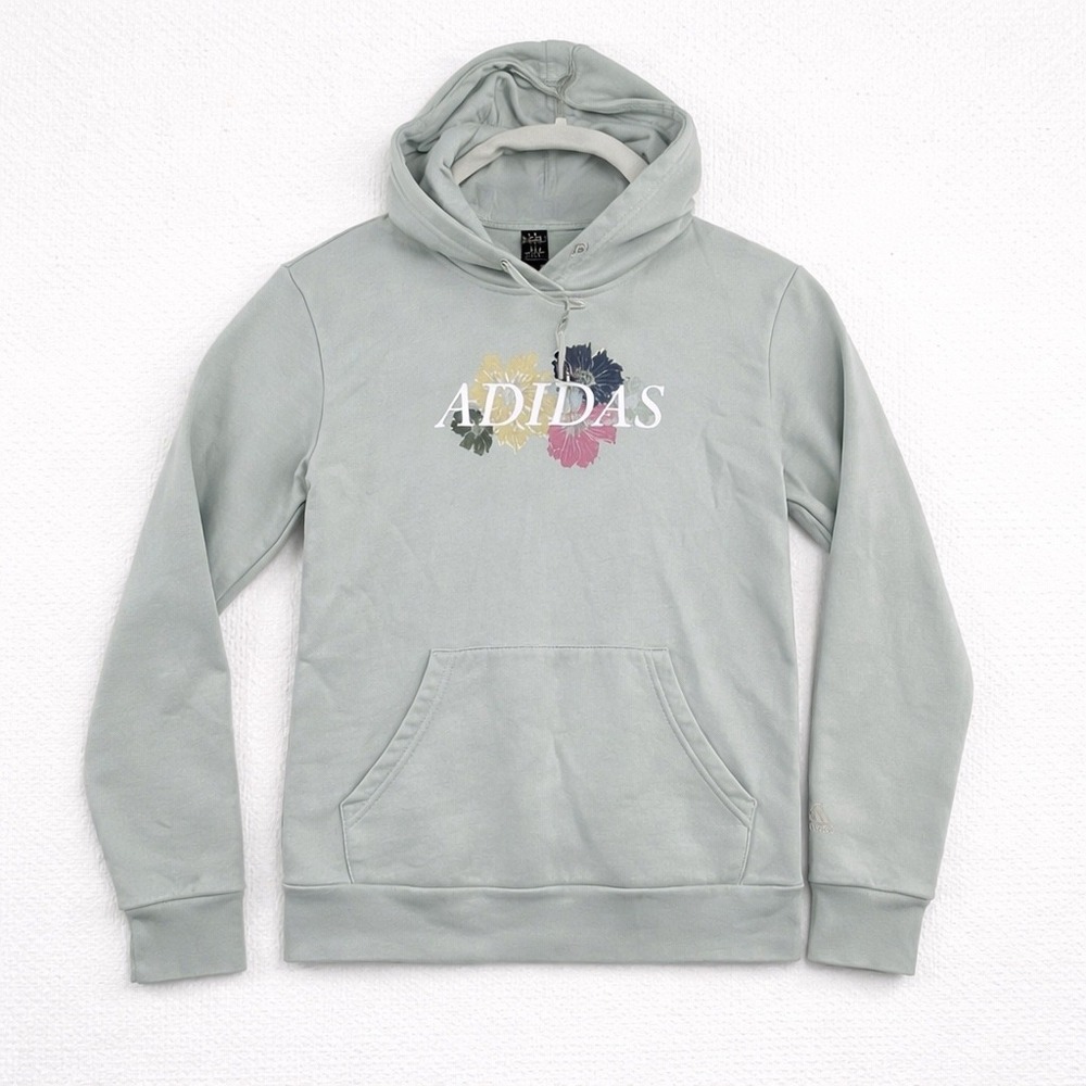 Adidas‎ Womens Floral Graphic Pullover Hoodie Sage Green Fleece XS HM1556